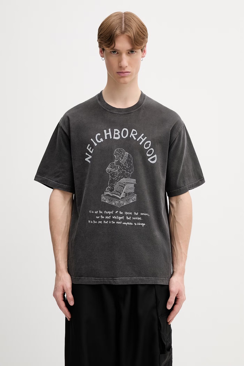NEIGHBORHOOD t-shirt Tee SS-1 men's black color smooth 241PCNH