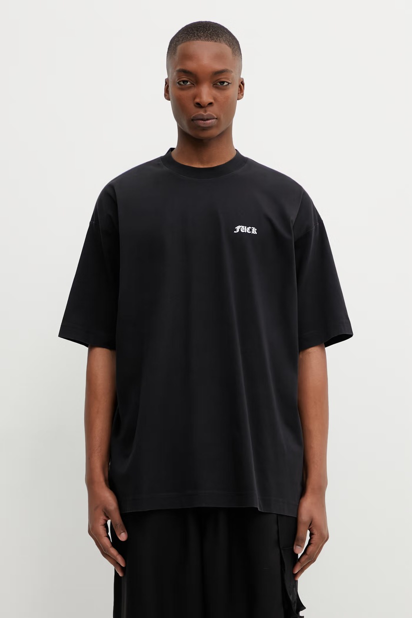 VETEMENTS cotton t-shirt Dominatrix Hotline Oversized black color