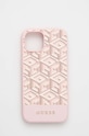 Puzdro na mobil Guess iPhone 14 6,1" na mobil ružová GUHMP14SHGCFSEP
