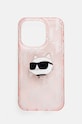 Obal na telefon Karl Lagerfeld iPhone 15 Pro 6.1 na mobil růžová KLHCP15LHKLPCHP