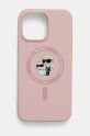 Karl Lagerfeld custodia per telefono iPhone 16 Pro Max 6.9 sovrastampa rosa KLHMP16XSCMKCRHP