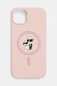 Karl Lagerfeld custodia per telefono iPhone 15 Plus sovrastampa rosa KLHMP15MSCMKCRHP