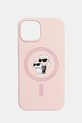 Obal na telefon Karl Lagerfeld iPhone 15 na mobil růžová KLHMP15SSCMKCRHP