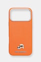 Puzdro na mobil Karl Lagerfeld iPhone 17 Pro Max nášivka oranžová KLHMP17X6PFKCLO