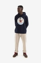 Wood Wood cotton sweatshirt Ian Crest Hoodie navy