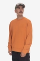 oranžová Bavlnená mikina Wood Hugh Embossed Sweatshirt 12315602-2474 ABRICOT ORANGE Pánsky