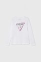 Guess longsleeve bawełniany dziecięcy nadruk biały J84I36.K8HM0.9BYH