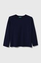 United Colors of Benetton longsleeve din bumbac pentru copii melanj bleumarin 3I1XC10DB.G.NOS
