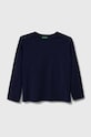 United Colors of Benetton longsleeve din bumbac pentru copii melanj bleumarin 3I1XC10DB.G.NOS