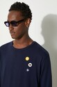 Wood Wood longsleeve bawełniany Mel 10235402.2323.NAVY granatowy