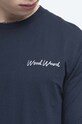 Βαμβακερή μπλούζα με μακριά μανίκια Wood Wood Peter Longsleeve 12045402.2491 σκούρο μπλε