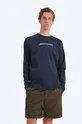 námořnická modř Bavlněné tričko s dlouhým rukávem Wood Wood Peter Logo Long Sleeve Pánský
