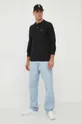 Βαμβακερή μπλούζα με μακριά μανίκια United Colors of Benetton μαύρο