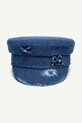 Accesorii RUSLAN BAGINSKIY căciulă pentru femei, din denim Distressed Baker Boy Cap KPC078.C.JNS.PRV.JNSRB albastru