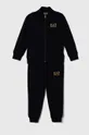 czarny EA7 Emporio Armani dres bawełniany dziecięcy Chłopięcy