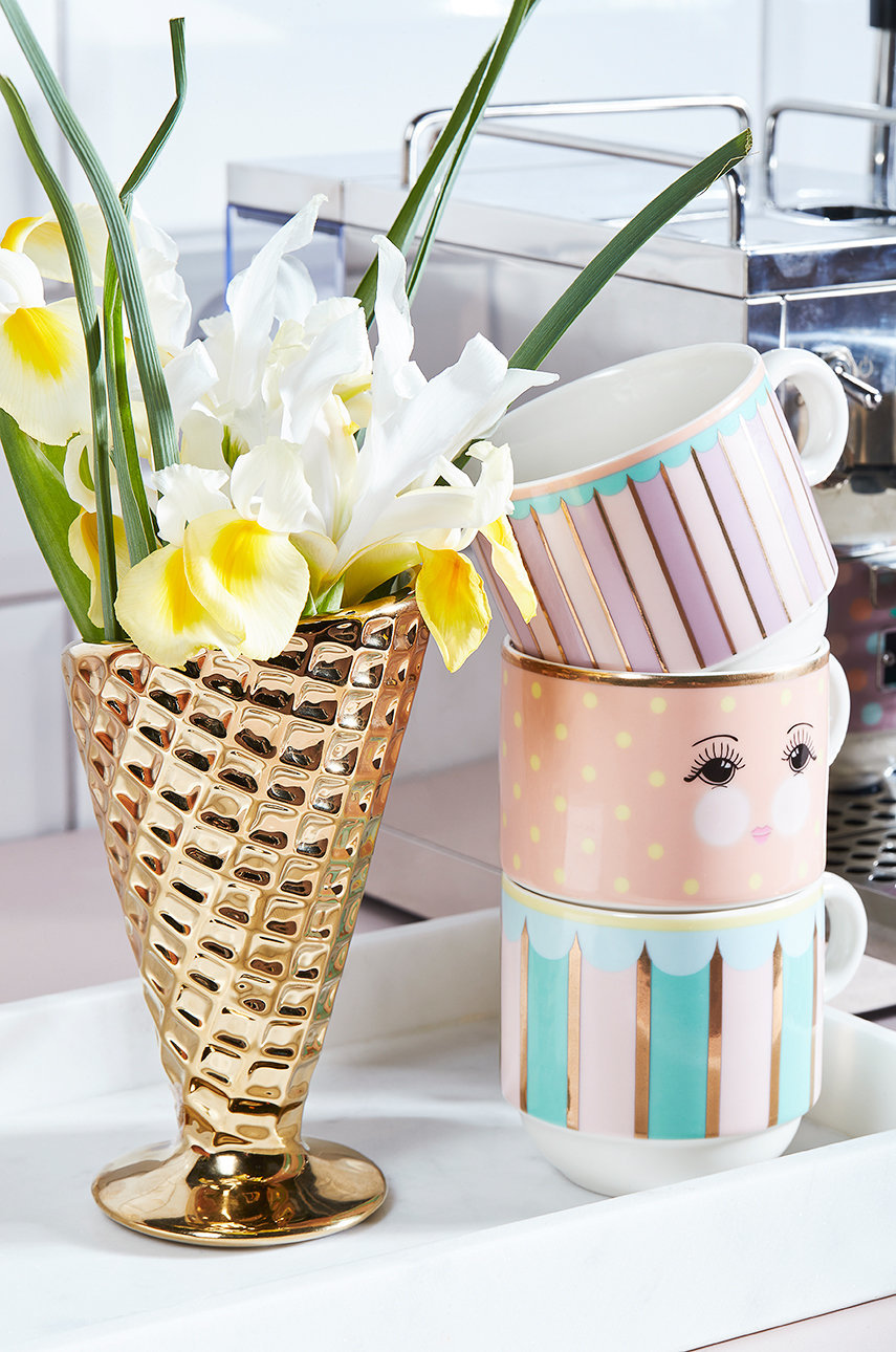 Miss Etoile sada hrnků se stojánkem (4-pack)  Kov, Porcelán
