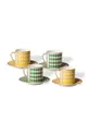 барвистий Набір чашок з блюдцями Pols Potten Espresso set Chess Unisex