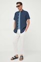United Colors of Benetton koszula lniana 5BKU5QJH8.904 granatowy AA00