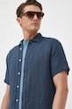 United Colors of Benetton koszula lniana granatowy 5BKU5QJH8.904
