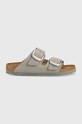 Birkenstock slapi de piele Arizona Big Buckle piele întoarsă gri 1022154