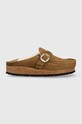 Birkenstock papuci din piele intoarsa Buckley Shearling maro 1018127