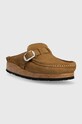 Birkenstock papuci din piele intoarsa Buckley Shearling 1018127 maro AA00