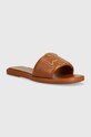 Tory Burch slapi de piele Double T Sport Slide 79985.202.N maro AA00