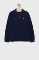 Dětské bavlněné tričko s dlouhým rukávem United Colors of Benetton s límečkem námořnická modř 3089C300K.G.NOS
