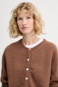 American Vintage kardigan z domieszką wełny GILET ML COL ROND brązowy VITO19E