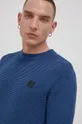μπλε Βαμβακερό πουλόβερ Solid