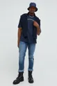Βαμβακερό πουλόβερ Jack & Jones σκούρο μπλε