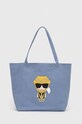 Памучна чанта Karl Lagerfeld надпис син 225W3904
