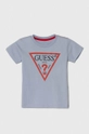 niebieski Guess t-shirt bawełniany dziecięcy Chłopięcy