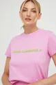 różowy Karl Lagerfeld t-shirt bawełniany 225W1701