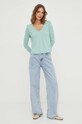 Βαμβακερή μπλούζα με μακριά μανίκια American VintageT-SHIRT ML COL V SON02B τιρκουάζ AA00