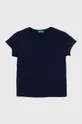 темно-синій Дитяча бавовняна футболка United Colors of Benetton Для дівчаток