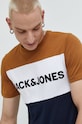 Bavlněné tričko Jack & Jones hnědá 12173968.Rubber