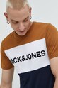 Bavlněné tričko Jack & Jones hnědá 12173968.Rubber