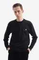čierna Bavlnené tričko s dlhým rukávom Carhartt WIP Longsleeve American Script T-Shirt Pánsky