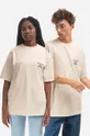 beżowy Drôle de Monsieur t-shirt bawełniany Slogan Unisex
