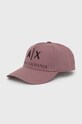 Pamučna kapa Armani Exchange natpis ljubičasta 954039.CC513