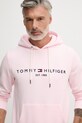 Tommy Hilfiger Μπλούζα με κουκούλα ανδρική με βαμβάκι ροζ MW0MW11599