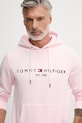 Tommy Hilfiger Μπλούζα με κουκούλα ανδρική με βαμβάκι ροζ MW0MW11599