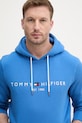 Tommy Hilfiger mikina s kapucňou pánska s bavlnou modrá MW0MW11599