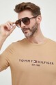 Βαμβακερό μπλουζάκι Tommy Hilfiger μπεζ MW0MW11797