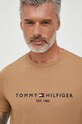 Βαμβακερό μπλουζάκι Tommy Hilfiger καφέ MW0MW11797
