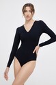 Tvarujúce body s dlhým rukávom Spanx SLEEVE V-NECK BODYSUIT mäkké čierna 20291R