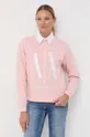 ροζ Βαμβακερή μπλούζα Armani Exchange