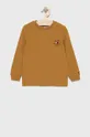 hnedá Detská bavlnená košeľa s dlhým rukávom Tommy Hilfiger Chlapčenský