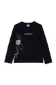 čierna Detská bavlnená košeľa s dlhým rukávom Karl Lagerfeld Chlapčenský